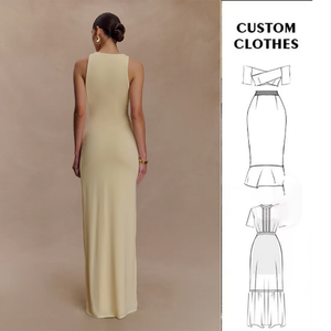 Robes longues décontractées à volants pour femmes, personnalisées, <span class=keywords><strong>été</strong></span>, sans manches, drapées, col en V profond, dos nu, pour soirée, club - Product Image 2