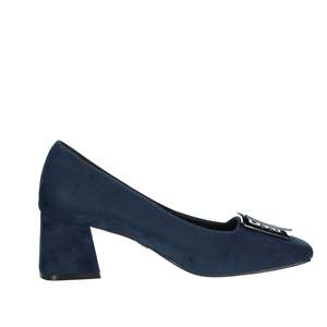 Escarpins pour femmes en daim bleu à bout carré et talon bloc, chaussures habillées - Product Image 4