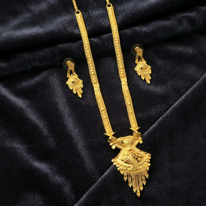 Conjunto de Collar y Pendientes Largos de Cadena de Palomitas Tradicionales de Latón con Microchapado en Oro de 14K, 18K, 24K para Mujer al por Mayor, 24 Pulgadas - Product Image 1