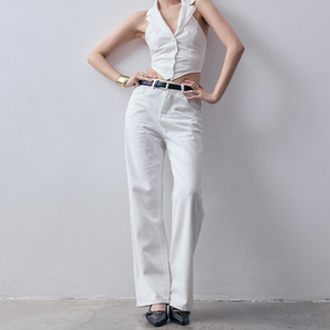 Jeans <span class=keywords><strong>Neri</strong></span> da Donna in Denim con Effetto Laminato, alla Moda e di Alta Qualità, Casual, Streetwear, a Gamba Larga e Vestibilità Ampia, Lavati - Product Image 2