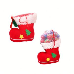 Sac cadeau de Noël 2025 en forme de botte, décoration festive, bottes rouges en tissu tissé du Père Noël pour enfants - Product Image 1