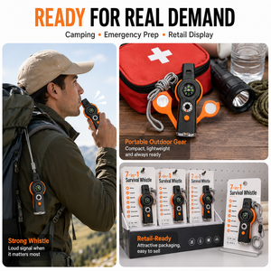 Sifflet de survie extérieur LED 7-en-1 avec boussole et thermomètre pour le camping et les secours - Product Image 2