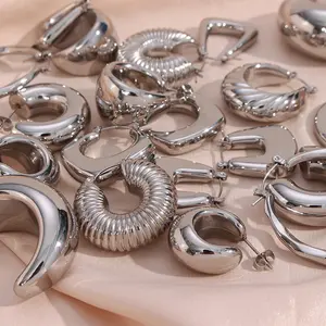 Tarnish Free Shining Stainless Steel Chunky Hoop Earring Set Fashion Jewelry Earrings 2022