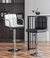 Tabouret de bar réglable en cuir synthétique avec accoudoirs et structure métallique pour îlot de cuisine, usage domestique ou commercial
