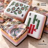 Ensemble de Mahjong américain de luxe, 160 tuiles de 31,5 mm, en acrylique 4 couches, impression intérieure, dos en nacre, motif floral sculpté