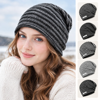 Bonnet en tricot ample doublé polaire rayé, chaud et décontracté pour l'hiver, idéal pour les trajets quotidiens et les activités de plein air
