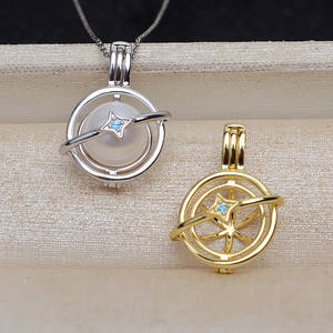 Colgante de Plata S925 con Forma de Globo Terráqueo, Perla No Porosa de 7-8.5 mm, Bandeja Vacía para DIY, Material de Oro Rosa 4809, Tipo de Colgante - Product Image 1