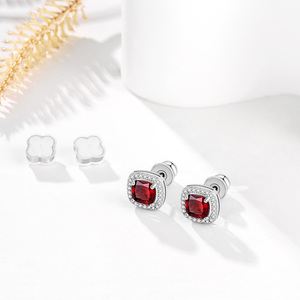 Boucles d'oreilles clous ovales de luxe Jachon en rubis et zircone cubique pour femme, bijoux en zircon et diamant - Product Image 1