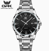 OPK 6003 Montre de luxe pour homme à quartz en acier inoxydable étanche 40 mm avec bracelet en cuir, éclairage nocturne, mode, affaires, sport