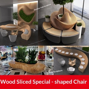 Banco Largo de Madera Sólida Personalizado con Diseño Irregular para Área de Descanso Pública en Centro Comercial - Product Image 2