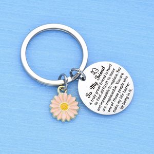 Porte-clés d'<span class=keywords><strong>amitié</strong></span> en acier inoxydable en gros, cadeau <span class=keywords><strong>pour</strong></span> bon ami, pendentif tournesol en métal, porte-clés de voiture en métal avec clip mousqueton - Product Image 3