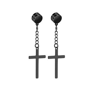 Pendientes con colgante de cruz, de acero de titanio, unisex, con cadena y borla, en negro, plata y oro, 8 mm - Product Image 2