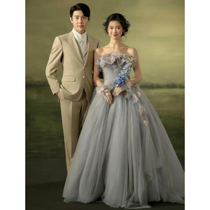 Strapless Tulle Ball Gown Wedding Dress Empire Waistline Floral Print For Travel Photography - Product Image 1