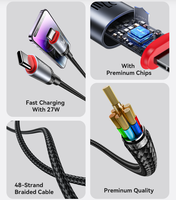 Yeisdo kabel Data lampu LED, kabel Data daya, kabel kepang 48 untai, Tipe C ke IP, pengisian cepat 2M 27W CA184