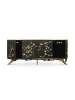 Console en métal au design noir moderne et épuré, meuble d'entrée de luxe léger avec base en cuivre pur, table d'appoint