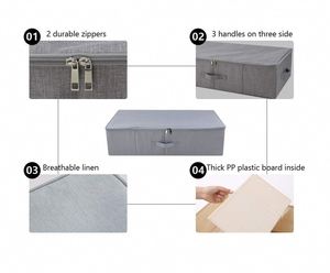 Cajas de Almacenamiento Plegables de Plástico Rectangulares para Debajo de la Cama, con Asas Reforzadas para Edredones, Ropa, Zapatos, Juguetes - Gris Oscuro - Product Image 4