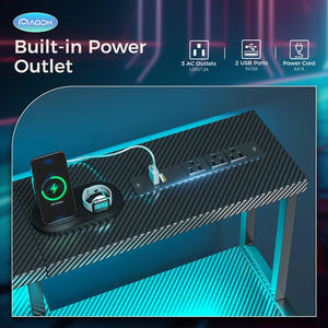 Escritorio de madera con luces LED RGB ajustables personalizadas, <span class=keywords><strong>Mesa</strong></span> de ordenador para jugadores de <span class=keywords><strong>PC</strong></span>, <span class=keywords><strong>mesa</strong></span> de ordenador con portavasos de superficie de carbono - Product Image 4