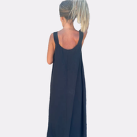 Robe longue décontractée noire bohème pour femme, été 2026, avec bretelles à fleurs 3D, coupe ample sans manches, pour vacances à la plage, OEM ODM MOQ 50 pièces