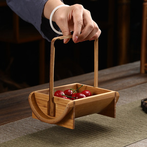 Bamboo Tea <b>Tray</b> With Handle Wooden Pattern Fruit Vegetable <b>Basket</b> For Tea Ceremony Serving Residential Use - Product Image 1