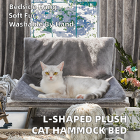 Hamac en forme de L en fausse fourrure pour chat, lit suspendu à un tabouret de chevet ou à un rebord de fenêtre