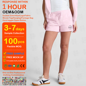 Shorts de sport amples pour femmes, taille mi-haute avec cordon de serrage, anti-boulochage, en molleton uni, qualité supérieure - Product Image 1