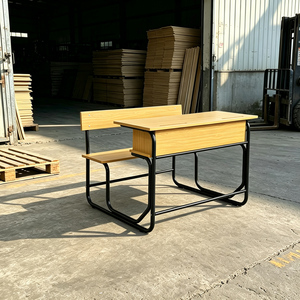 Bureau d'école double avec banc, panneau MDF E1 et structure en acier, ensemble <span class=keywords><strong>table</strong></span> et chaise pour salle de classe - Product Image 3
