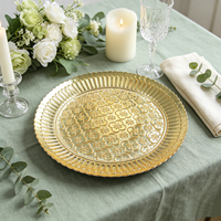 StarLuckINT Assiette de présentation ronde en verre de 13 pouces, motif floral doré en relief, pour mariage, banquet, fête