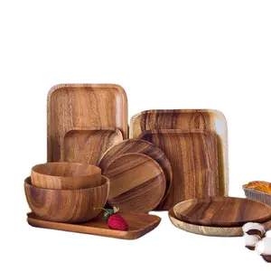 Acacia Wood Tableware Bowls Acacia Wood Dinner Plates Wooden Plates