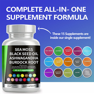 OEM Private Label Großhandel Meeresalgen Schwarzkümmelöl Ashwagandha Klettenwurzel Kapseln Nahrungsergänzungsmittel zur Unterstützung des Allgemeinen Wohlbefindens - Product Image 2