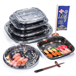 Custom Eco-Friendly Luxury Boats Plastic Sushi Box Square Circular Rectangle Black Colored Sushi Takeaway Packaging Box Togo