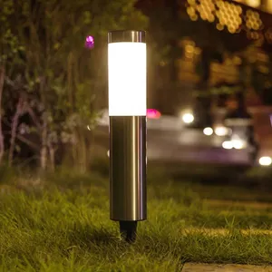 Outdoor Waterproof Auto On/Off Stainless Steel Cylindrical Solar Pathway Light Decorative Solar Garden Lights for Patio