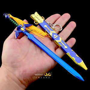 Épée de maître de Link d'inspiration <span class=keywords><strong>Zelda</strong></span> de 22cm, réplique complète en alliage de zinc, lame bleue avec gaine, décor à collectionner, modèle d'<span class=keywords><strong>arme</strong></span> fantastique - Product Image 1