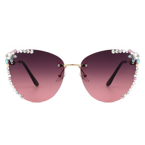 Nightbri - Gafas de sol de ojo de gato para mujer, sin montura, tintadas, elegantes, con diamantes de imitación - Product Image 6