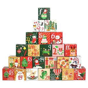 Рождественский календарь, коробка для конфет, бумажная коробка, 24 цифровых рождественских подарочных коробки