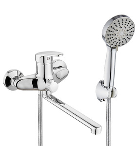 Wall Mounted Chrome <strong>Plate</strong> Brass <strong>Shower</strong> Faucet Set Long Neck Mixer Tap with Hand Held <strong>Shower</strong> Ceramic Valve Core for Bathroom - Product Image 1