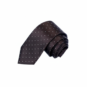 Coffee White Square Pattern Jacquard Woven Handmade <b>Tie</b> - Product Image 2