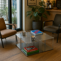 Table basse modulaire en acier inoxydable avec finition tréfilée argentée, style simplicité moderne, meuble de sol, rangement latéral empilable pour salon