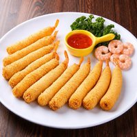 Vente en gros de rouleaux de crevettes surgelées enveloppés de vermicelles, apéritif croustillant de fruits de mer pour la restauration et la vente en gros