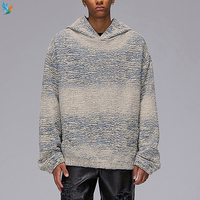 Streetwear vintage à logo personnalisé du fabricant Pull surdimensionné à épaules tombantes Sans ficelle Sweats à capuche en denim à texture doublée pour hommes