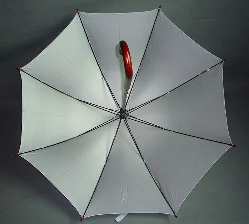 Tamam şemsiye 23-inch özel şemsiye özel Logo otomatik açık gümüş beyaz ahşap şaft düz şemsiye