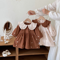 Robe de style coréen pour filles 2025, col à revers, imprimé floral assorti, 1-3 ans, printemps automne, nouveau style, polyester, princesse