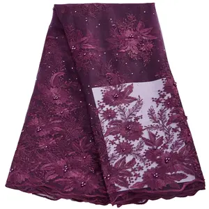 Vải Ren Châu Phi 2884 Vải Ren Tuyn Lưới Giá Rẻ 2022 Đầm Nữ Nigeria Chất Lượng Cao Ren Tuyn Đính Hạt Kiểu Pháp Cho Khâu Dự Tiệc - Product Image 1