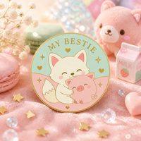 Broche Kawaii de haute qualité, épingles émaillées pour meilleurs amis, broches rondes, vente en gros, épingles personnalisées en émail dur ou souple, motif animal, tendance