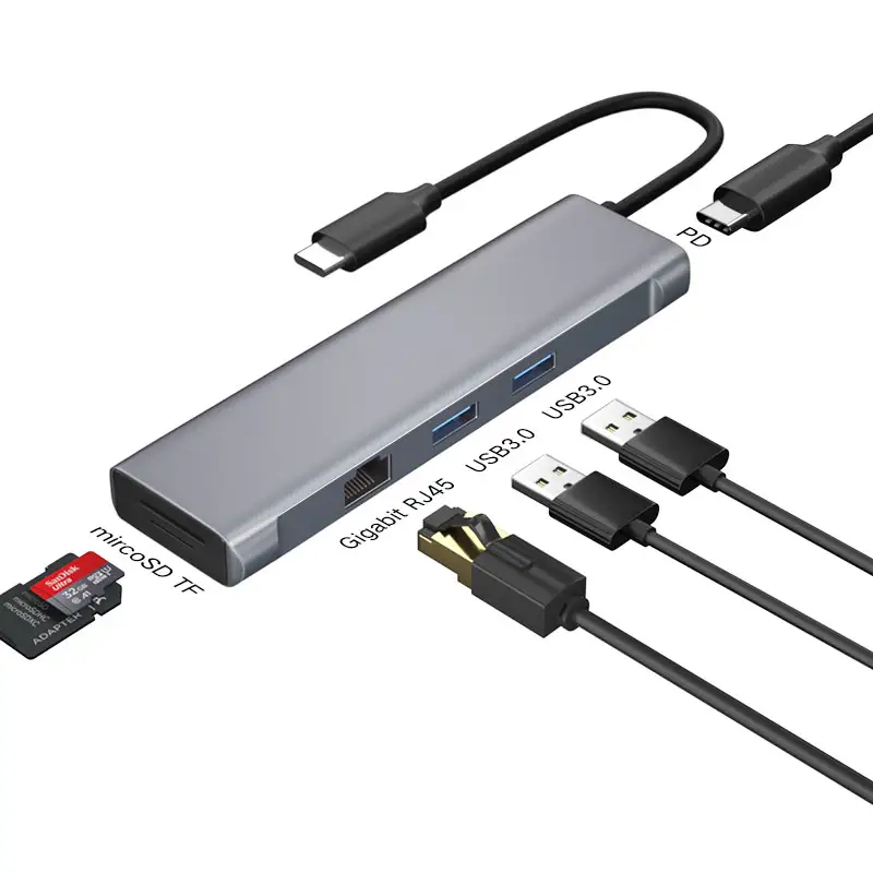 Hub a 6 porte USB-C con ricarica Gigabit SD/TF PD Docking Station per Laptop USB 3.0 USB C tipo C