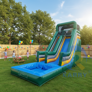 Toboggan aquatique gonflable géant à imprimé marbré coucher de soleil, double piste orange et verte, pour parc aquatique d'été, pour enfants, location commerciale - Product Image 1