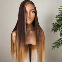 Droite brun foncé avec châtaigne brun Faits saillants perruque 13x4 brun clair Faits saillants dentelle frontale perruque pour les femmes