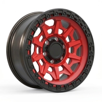 Velg Off-Road Aluminium Alloy Forged Beadlock Dua Warna Merah Hitam, Desain Monoblock Heavy-Duty High-Load, PCD ET Kustom