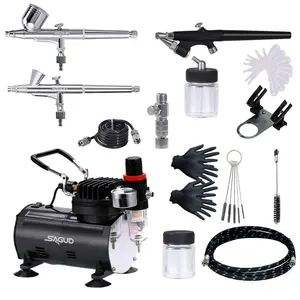 SAGUD Nails Air Brush Spray Gun Set Cake barber Airbrush Kit with Compressor