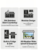Cuisine extérieure en acier inoxydable 304 avec station de barbecue, évier, armoire de barbecue à gaz encastrée sur mesure, tiroir coulissant et charnière – Style moderne