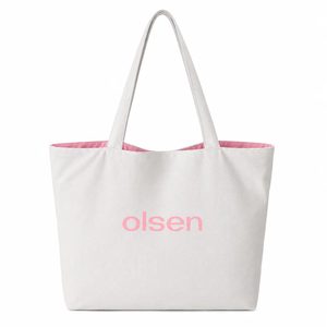 Olsen <b>Canvas</b> <b>Tote</b> Bag Large White Pink Letter Print Shoulder Handle Daily Shopping Bag - Product Image 1